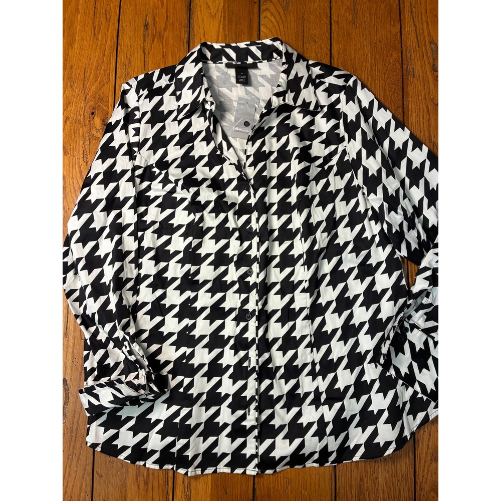 Lane Bryant Black White Houndstooth Button Down Shirt Long Sleeve Size 18 NWT